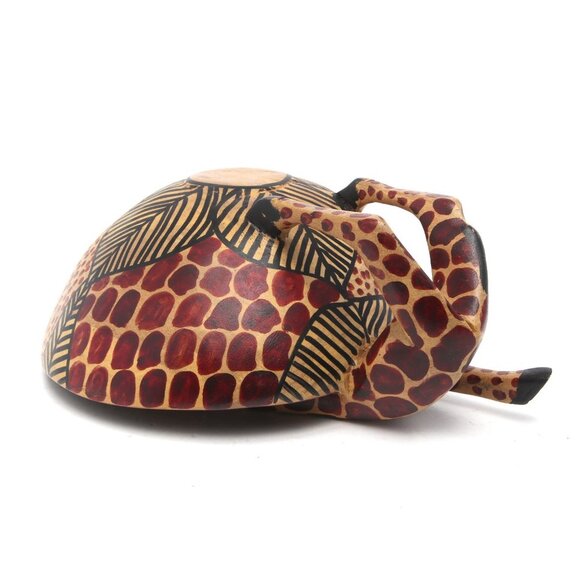 African Wood Giraffe Bowl Kenya Decor Spotted Lightweight Art Fruit Bowl Handle - Picture 4 of 11